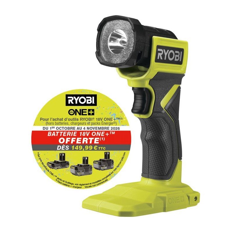RYOBI - Lampe torche LED 18V ONE+ - tete orientable - 280 Lumens - RLF18-0