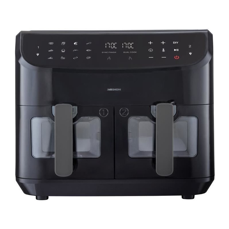 Friteuse a Air Chaud - MEDION - P20 XXL Twin - 2600 W - 2 paniers - 9