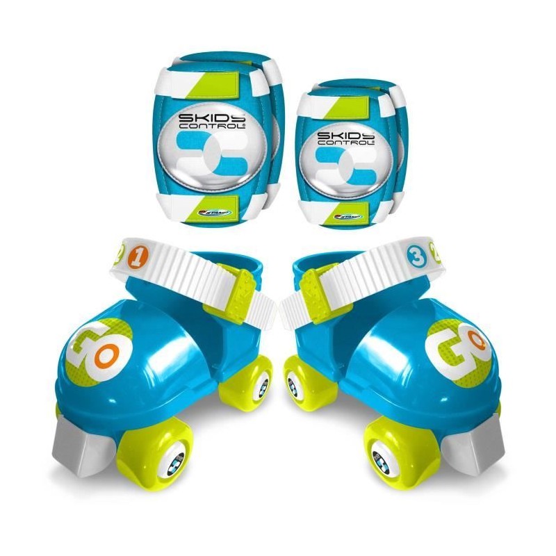 Set Patins a Roulettes + Coudieres & Genouilleres BLEU SKIDS CONTROL