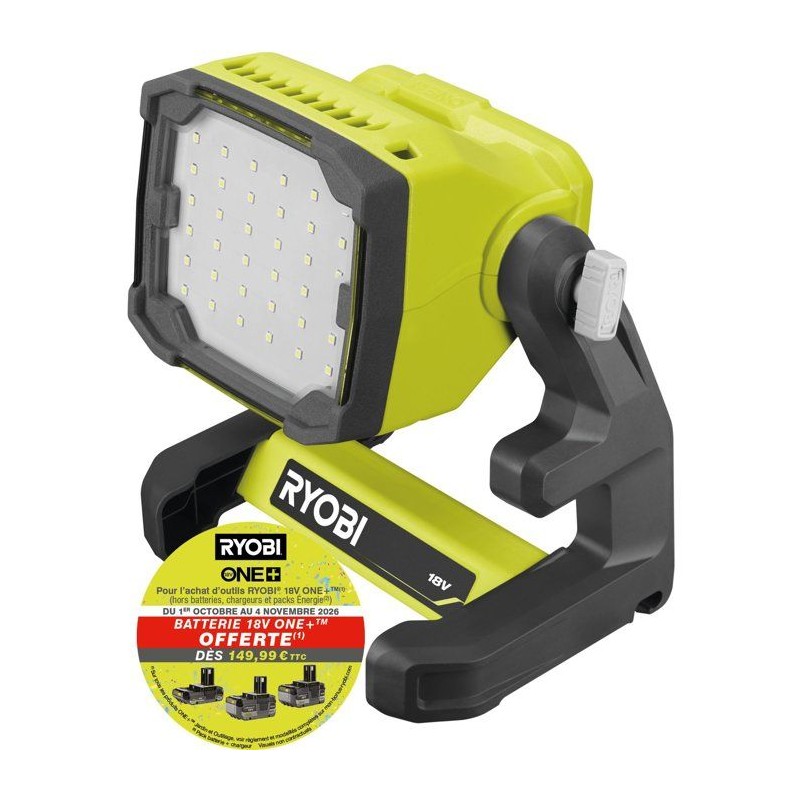 RYOBI - Projecteur LED 18V ONE+ - 3 intensités : 1800 / 800 / 400 Lumens - te...