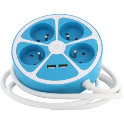 Multiprise design circulaire - CHACON -  4X16 A - Cordon 1,5 m - Avec 2 USB-A...
