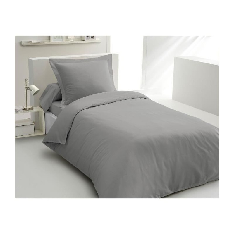 PARURE DE COUETTE LOVELY HOME - 140x200 cm - 100% COTON - GRIS CLAIR