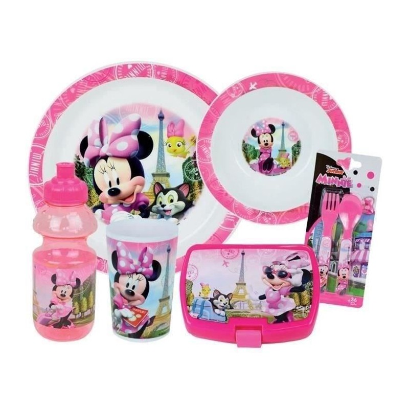 Lot Vaisselle Disney Minnie - FUN HOUSE - 006377 - Verre, Assiette Creuse, As...