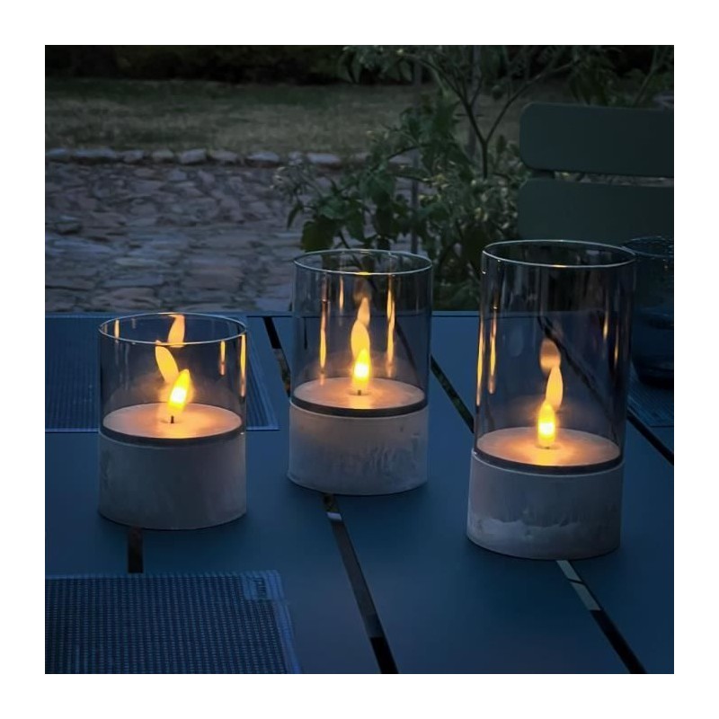 Lot 3 Lampes a poser LED BOUGIE BRILLIANT  - 2500K - Plastique et verre - Gri...