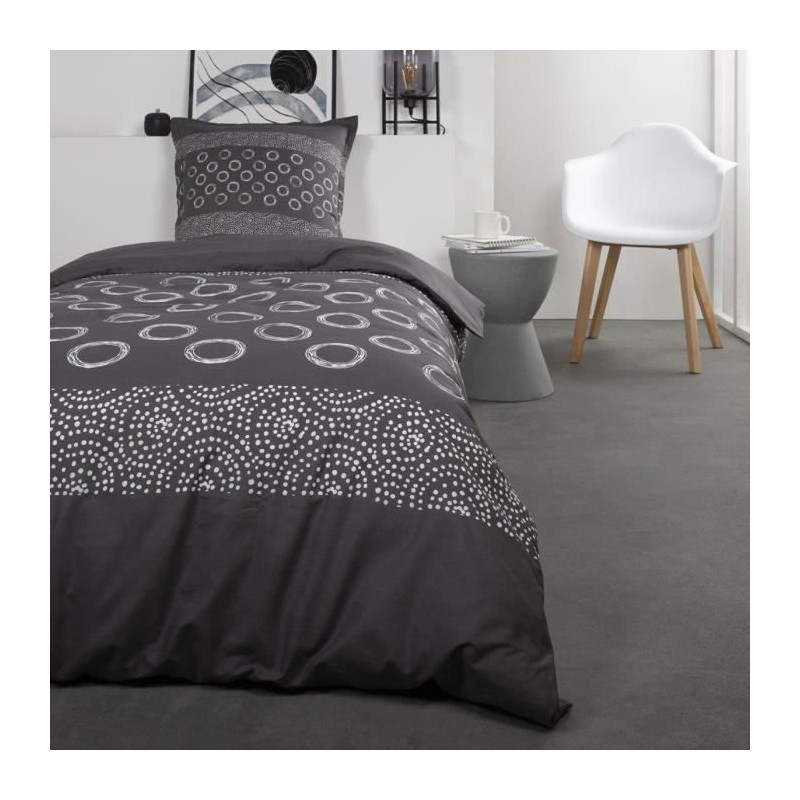 TODAY Parure de lit Coton 1 personne - 140x200 cm - Imprimé Gris Gael