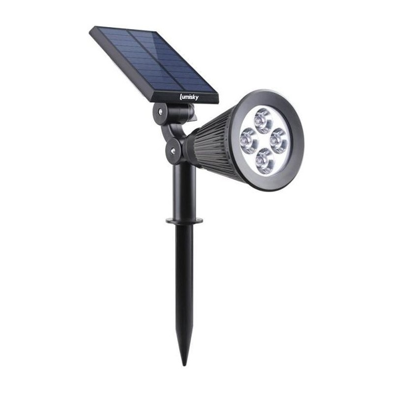 Spot solaire extérieur étanche - LUMISKY - 4 LEDs blanches - 200 Lm - Tete pi...