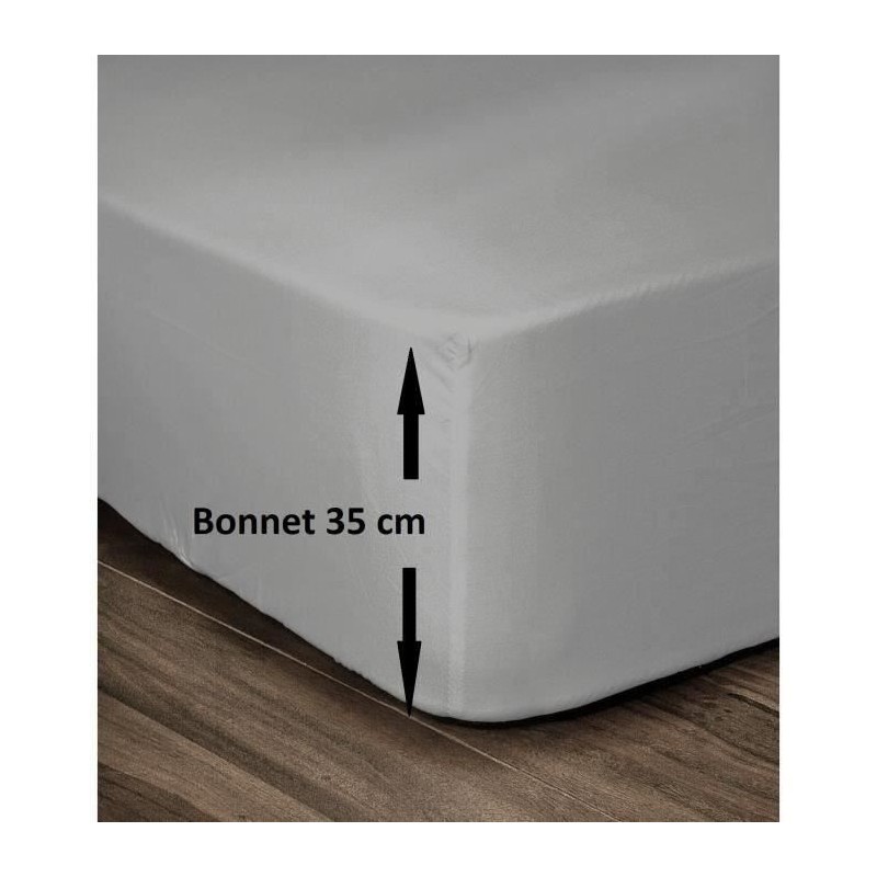 LOVELY HOME Drap Housse 100% Coton 180x200cm - Bonnet 35cm - Gris clair