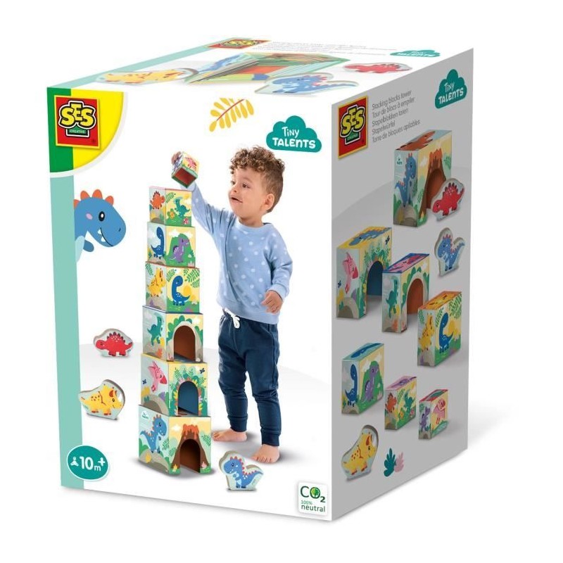 Tour de blocs a empiler avec figurines de dinosaures - Jeu d'adresse