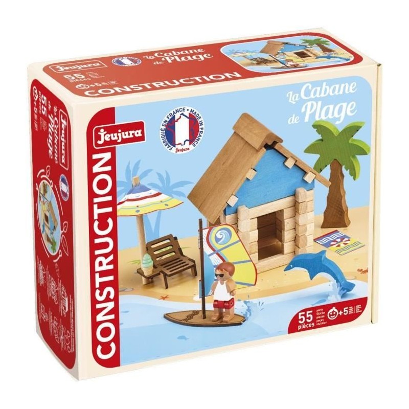 La Cabane de Plage 55 Pieces - JEUJURA - Jeu de Construction en Bois Naturel,...