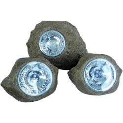Lot de 3 rochers solaires de jardin a poser - LUMISKY - ROCKY BROWN - 14 et 9...