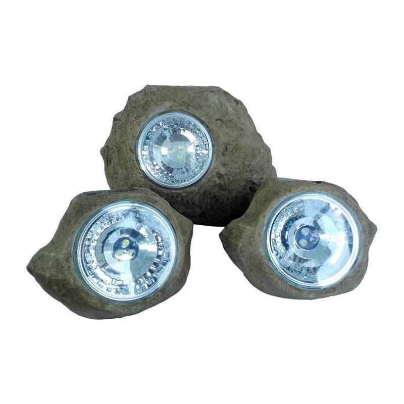 Lot de 3 rochers solaires de jardin a poser - LUMISKY - ROCKY BROWN - 14 et 9...