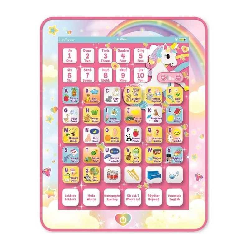 LEXIBOOK - Tablette Éducative Bilingue Licorne - Français, Anglais - Abécédai...