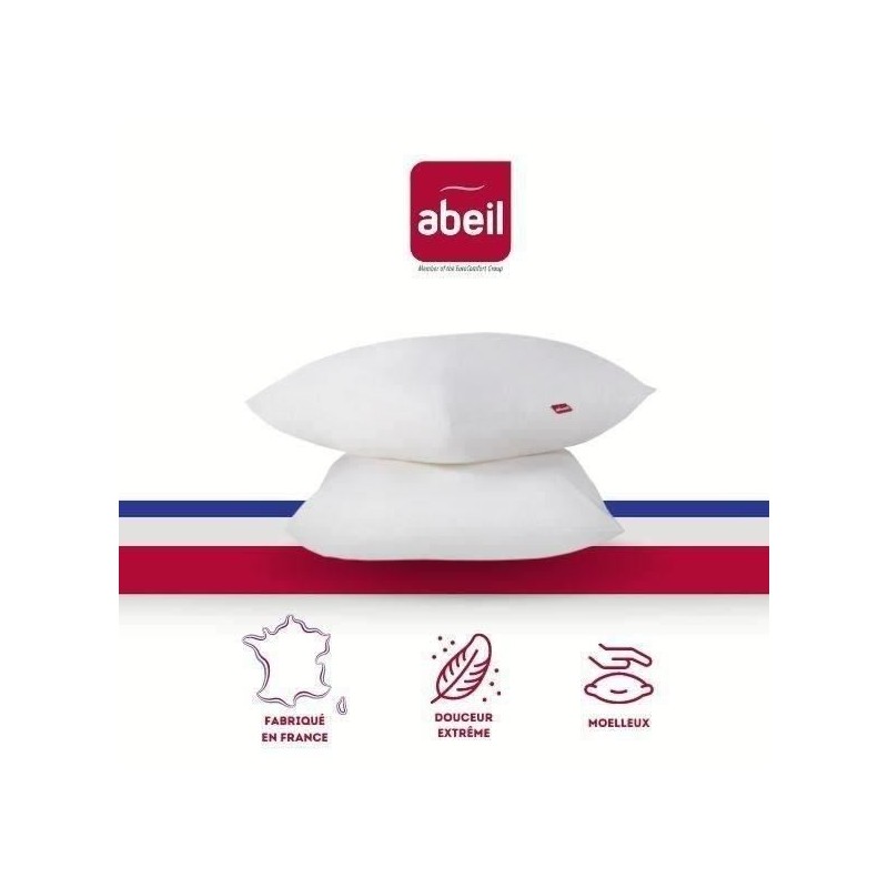 ABEIL Lot de 2 Oreillers Douceur - 60 x 60 cm - Blanc