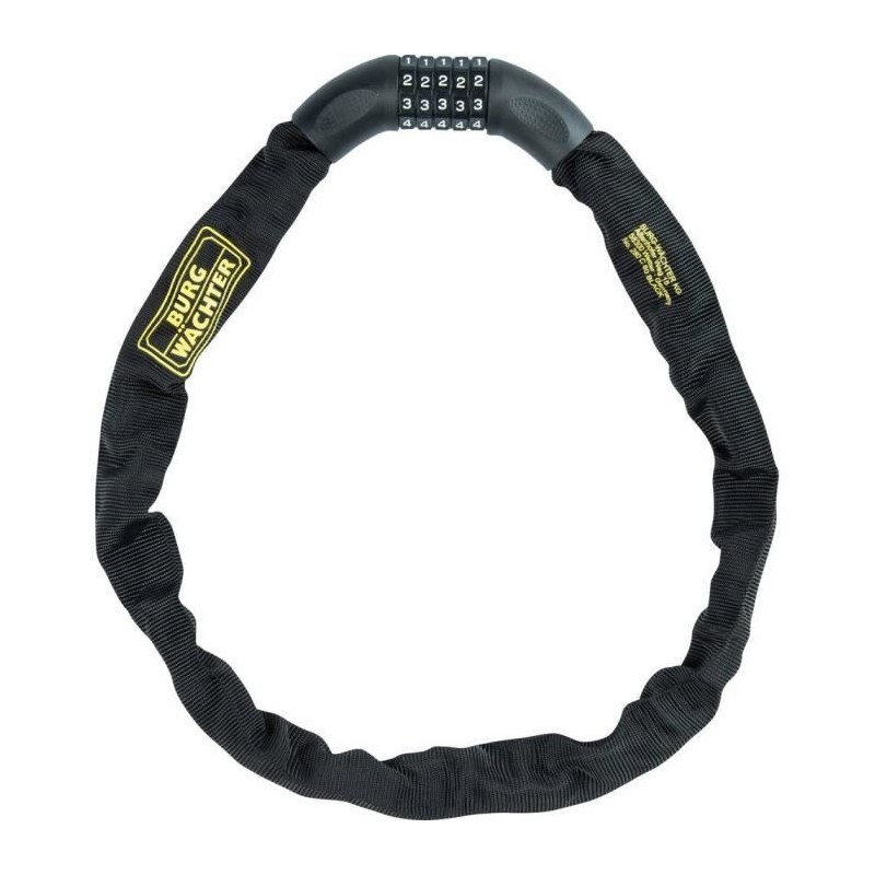 Antivol vélo chaîne - BURG WACHTER - 280 C 90 BLACK - Acier 6 mm, gainé, code