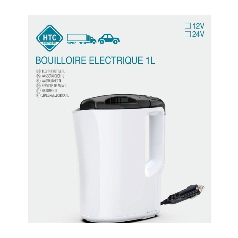 Bouilloire électrique 12V - HTC EQUIPEMENTS - 1 litre- 170W - corps blanc et ...