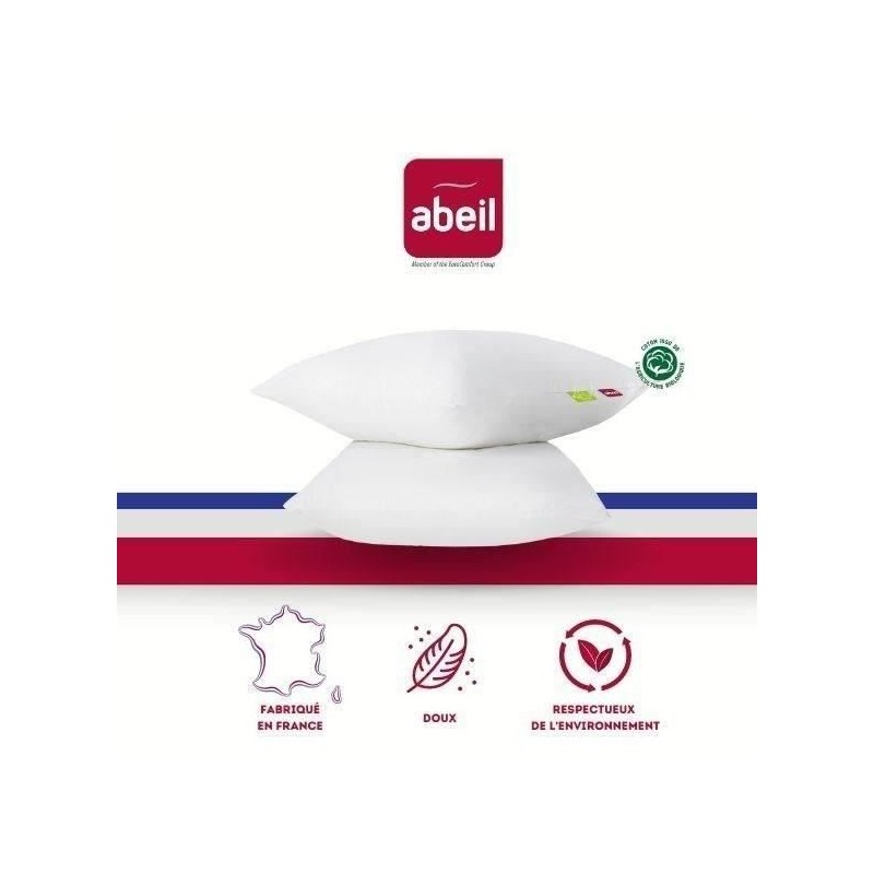 ABEIL Lot de 2 Oreillers Bio Confort - 60 x 60 cm - Blanc