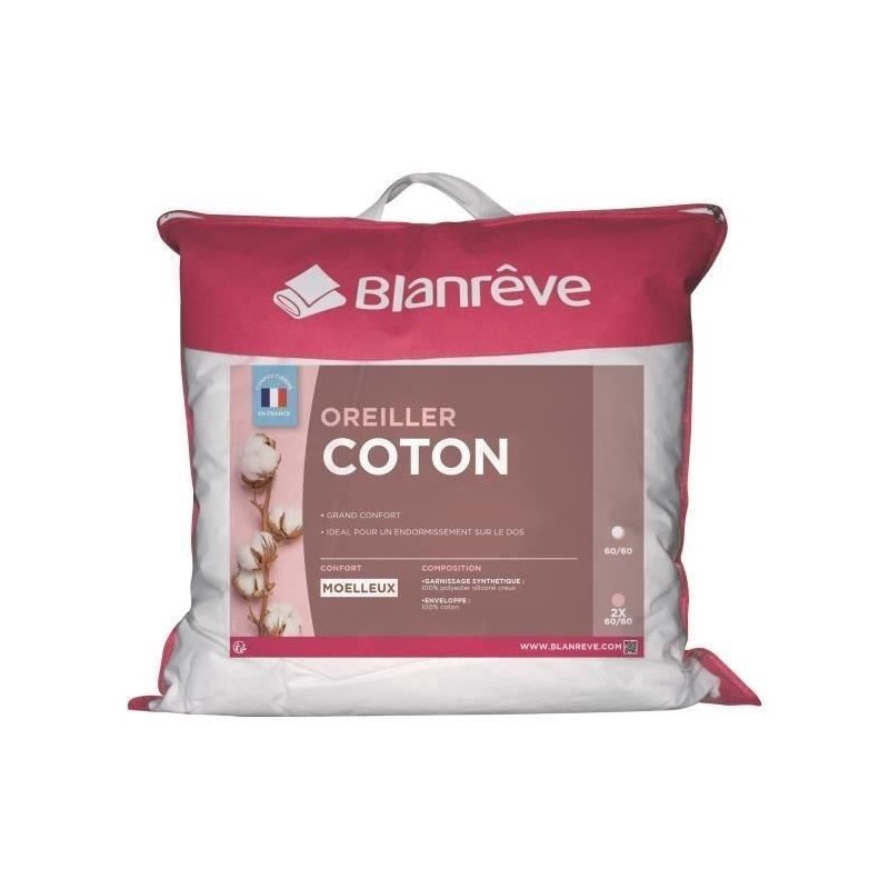 BLANREVE Oreiller en coton - 60 x 60 cm - Blanc